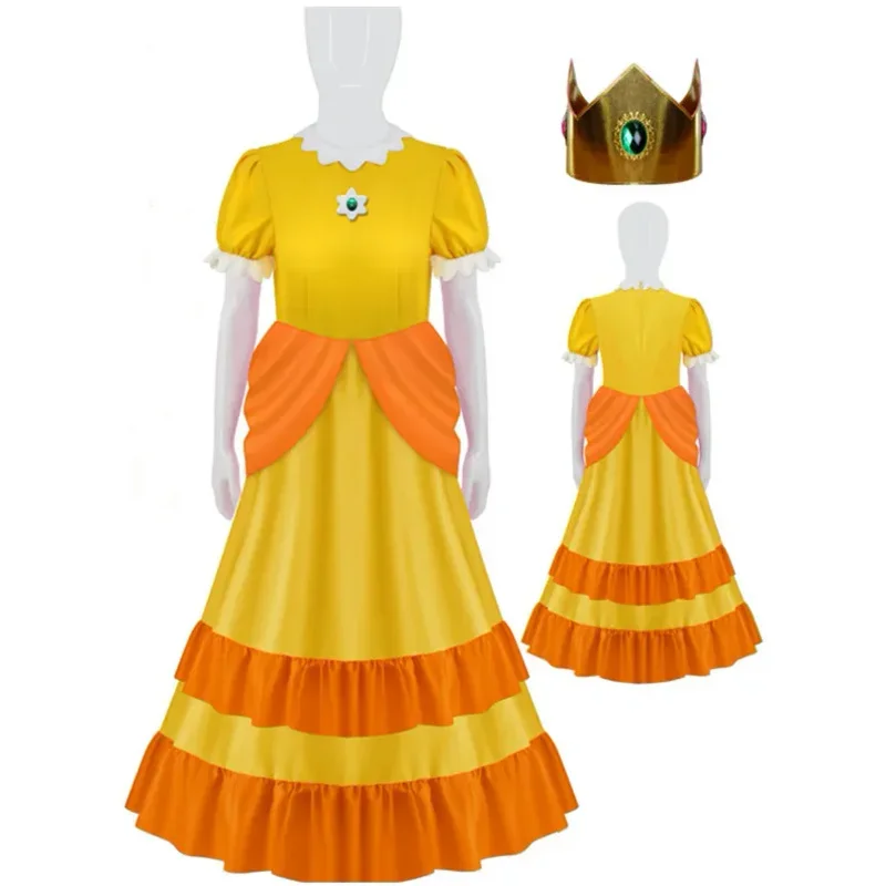CosDaddy Princess Peach Cosplay Costume Pink Dress Adult Rosalina Blue Crown Suits Kids Halloween MN3