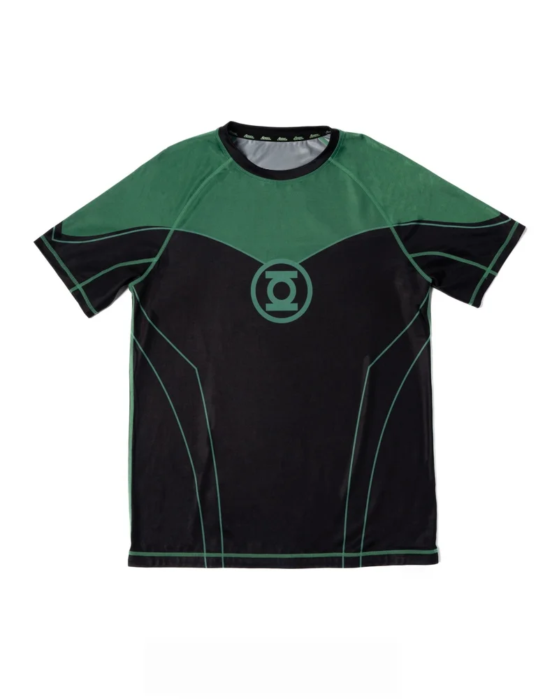 Green Lantern Herren T-Shirt in Grün-Schwarz, eng anliegend, kurzärmelig, für Fitnessstudio, Training, schnelltrocknend, Sport-Fitness-T-Shirt – Detail 9