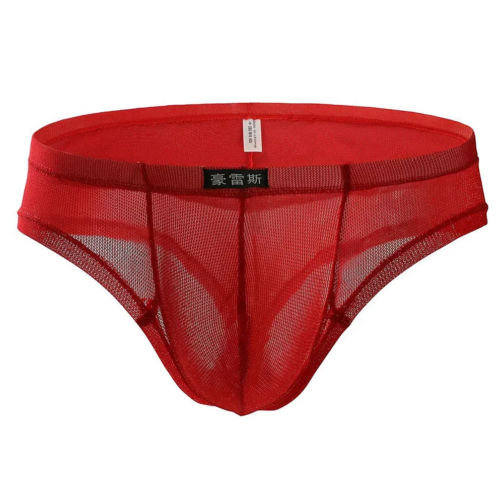 1pc Sexy Men\'s Low Waist Underpants See Trough Mesh Thongs Briefs Underwear Male U-convex Pouch Panties G-strings