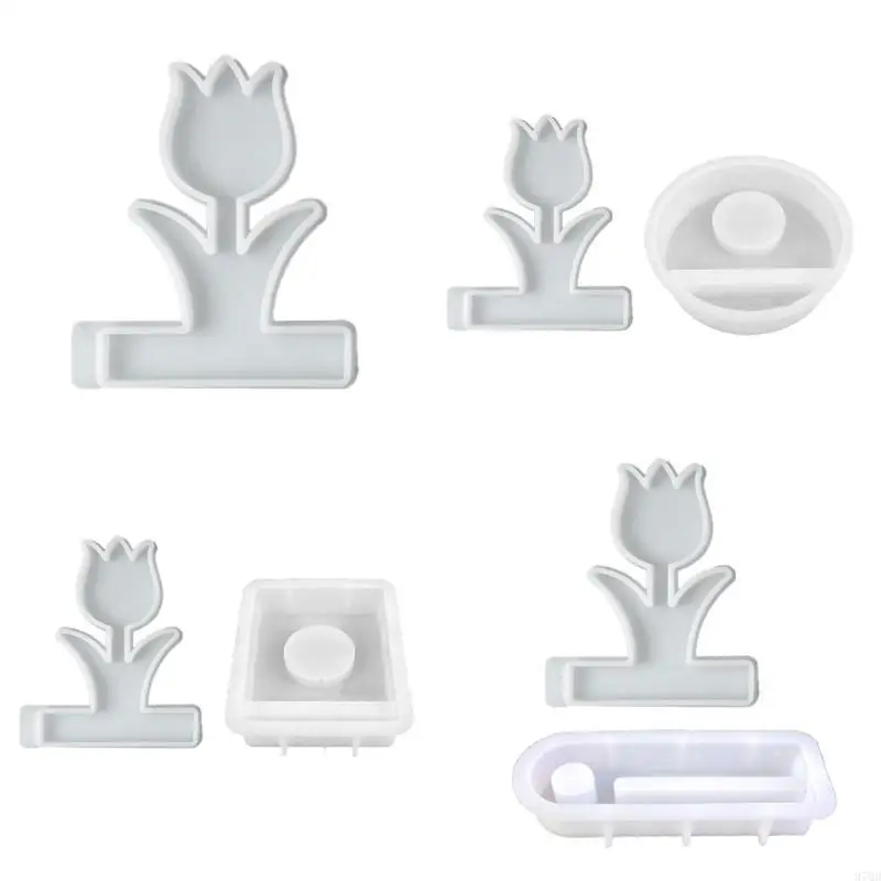 97QD Tulips Holder Resins Molds Candlesticks Silicone Molds Table Decorations