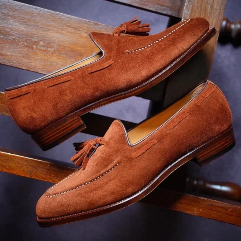 New Loafers Casual Shoes Flock Brown Breathable Slip-On Tassels Spring Men Shoes  Size 38-47 Zapatos De Hombre