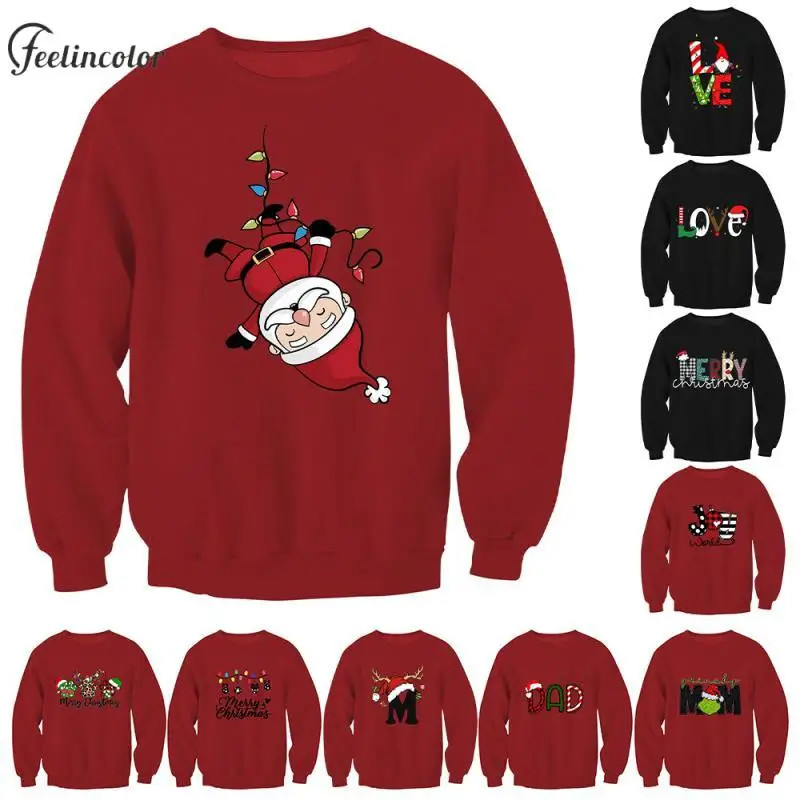 Santa Claus Couple Graphic Sweatshirts Christmas Elk 3D Print Pullover Xmas Family Matching Hoodies Holiday Men Women Clothes