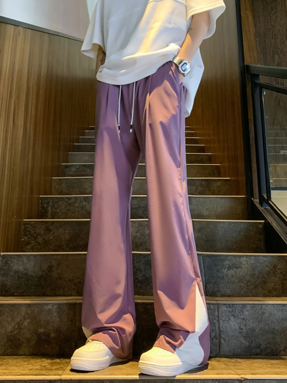 

Летние тонкие повседневные брюки цвета мерло, мужские брюки с прямым кроем и средней/низкой талией, модные брендовые брюки, молодежные, энергичные, стильные