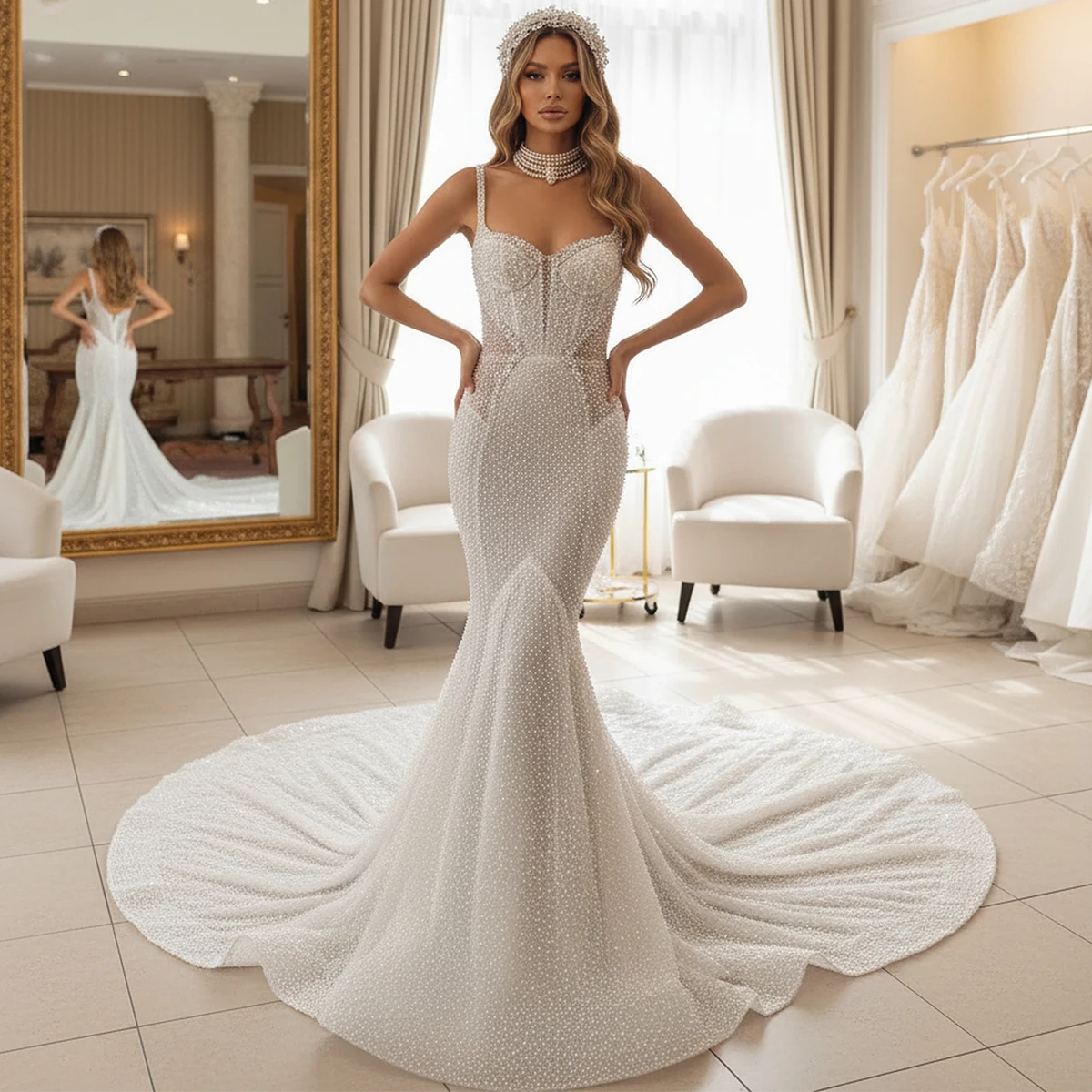 

Роскошные свадебные платья русалки из бисера со шлейфом, длинное свадебное платье с открытой спиной для невесты, Vestidos Novia