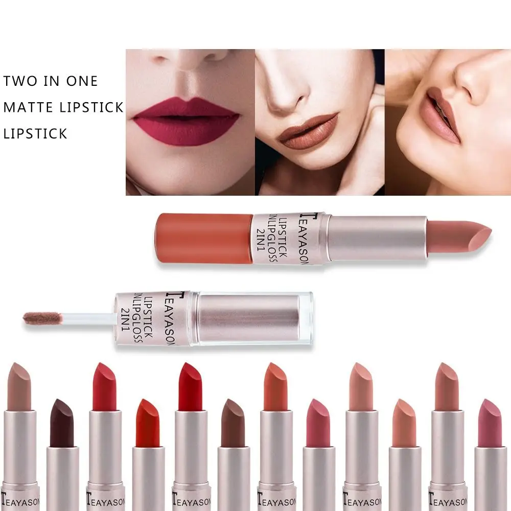 Waterproof Long Lasting Daily Women Party Beauty Double-Head Lip Mud Matte Lip Tint Matte Lipstick Lip Gloss Velvet Lip Stick