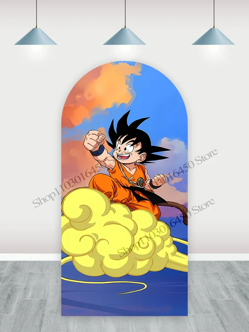 Bandai-Fondo de arco de Dragon Ball, decoración de fiesta de cumpleaños para niños, fondo de fotografía de doble cara, accesorios de estudio de poliéster