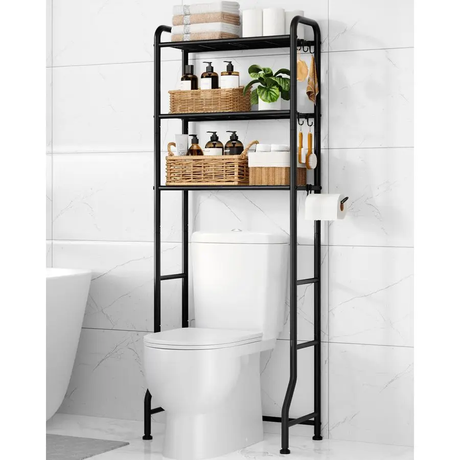 

Over Toilet Storage Rack Metal Over Toilet Bathroom Organizer Shelf, Over The Toilet Storage Cabinet with Paper Holder and Hook