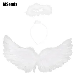 Children's Day Kids Girls Angel Headband Wings Feather Angel Headband with Angel Wings for Cosplay Party Performance Accessories