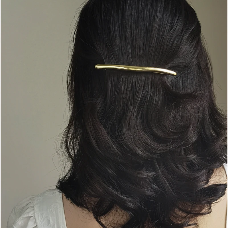 Fashion Women Metal Strip Long Barrettes Hair Clips Vintage Minimalist Style Hairpins Automatic Smooth Spring Clip Accessories