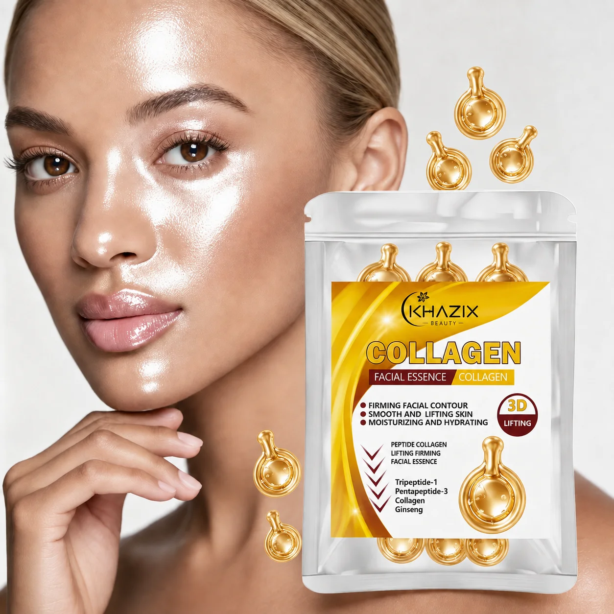 (0.34Gx10 Capsules)/BagPolypeptide Collagen Essence Capsules, Moisturizing and Firming Essence, Smooths Skin, Contains Squalane,