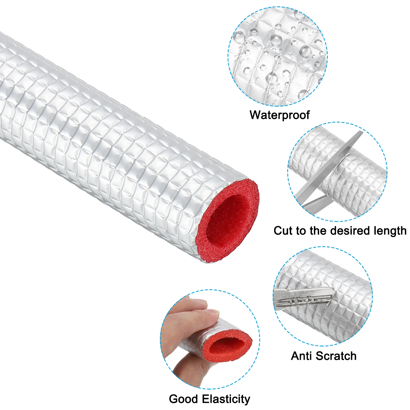 1/2Pcs 2m Pipe Insulation Foam Tubing Heat Preservation Foam Tube Cover Wrap with Aluminum Foil for Air Conditioner Water Pipe