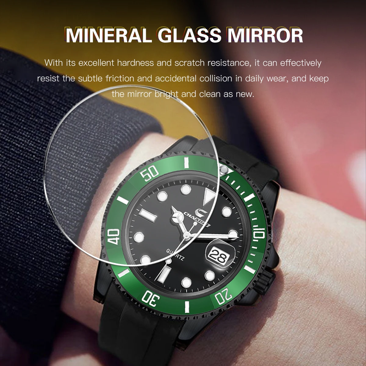 ساعة كوارتز عصرية جديدة للرجال من CHAXIGO تتميز بحزام سيليكون ومينا زجاجية معدنية مقاس 43 مم ومقاومة للماء اليومية #4