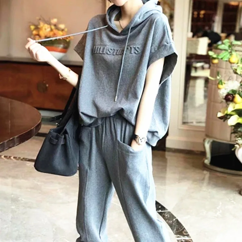 

Women Summer Tops Short Sleeve Cap Sweatershirt Tees Pants Full Long Pant Pocket T Shirts Suit Sport Casual Suits Sets