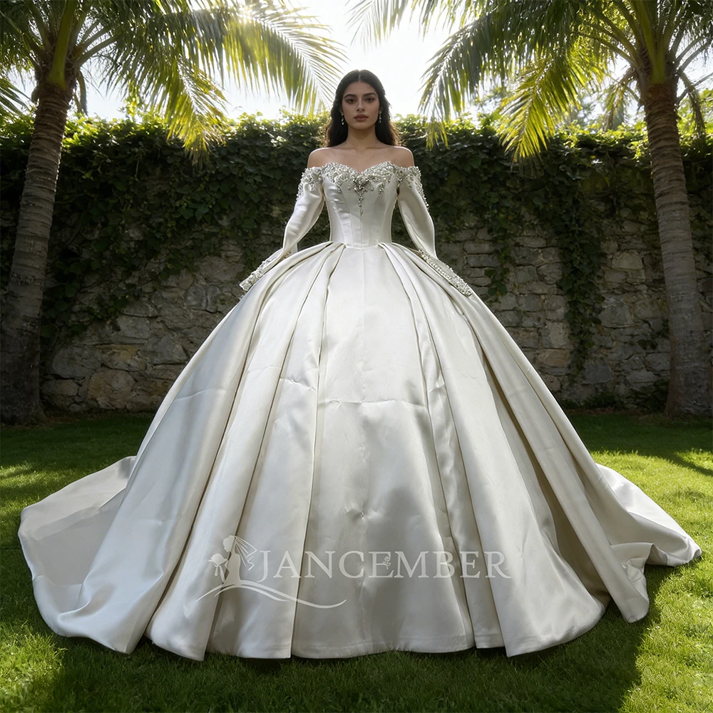 

Customized Gorgeous Satin Crystal Ball Gown Wedding Dress Beaded Vintage Wedding Dresses Court Train Bridal Gowns Plus Size