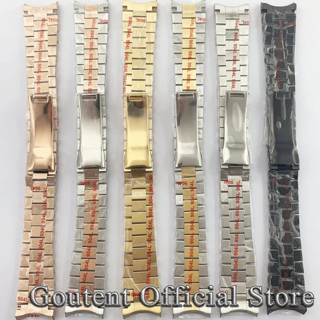 Goutent 20mm Solid Curved End Screw Links Deployment Clasp Stainless Steel Wrist Watch Band Bracelet President Strap