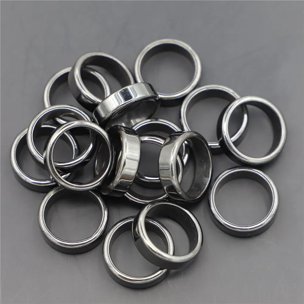 Grade AAA Quality Black Gallstone NO Magnetic Hematite Flat Rings for Women Men 6mm 50PCS/LOT Fashion Jewelry Whole Sale Wedding