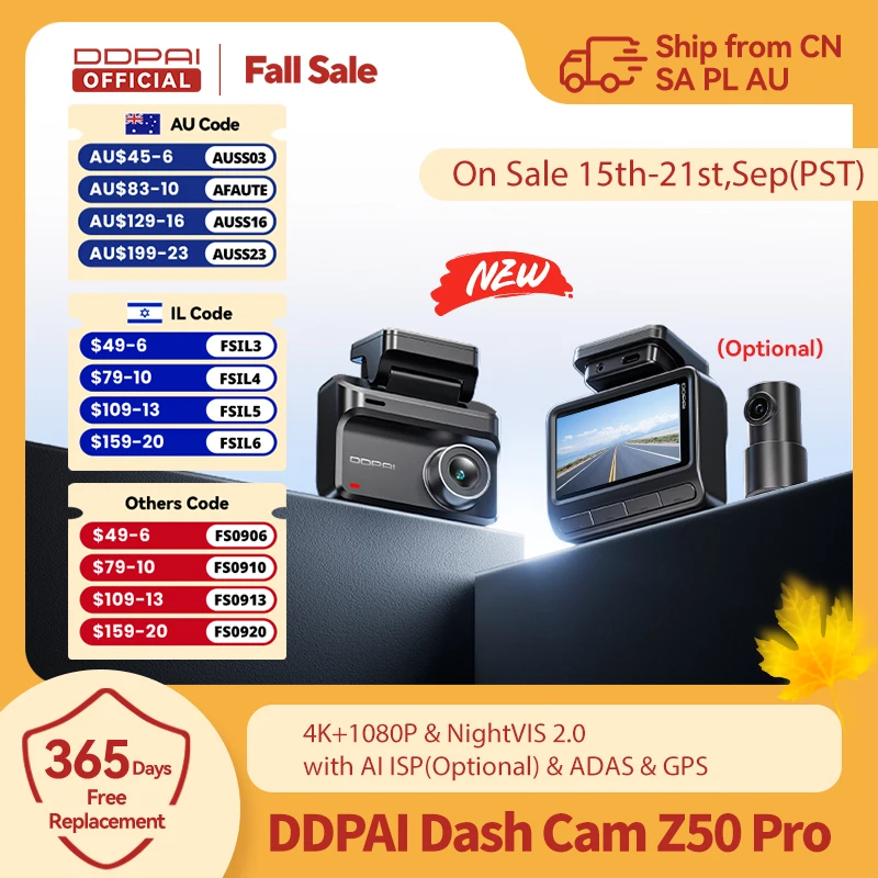 2025 New DDPAI Dash Cam Z50 Pro 4K Car DVR Night Vision 5GHz Wi-Fi GPS ADAS 24h Parking mode Support Front and Rear Camera