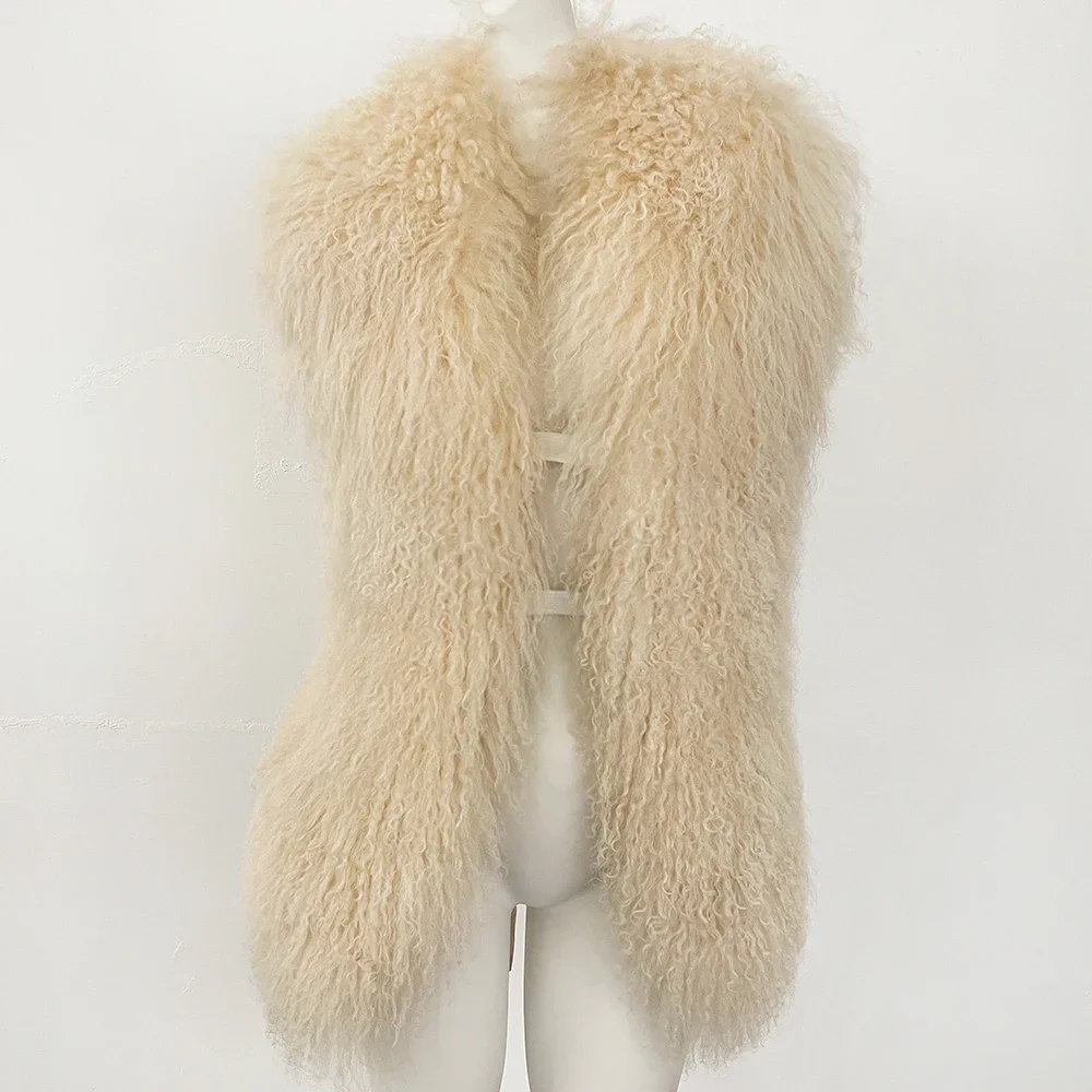 เสื้อโค้ทขนสัตว์มองโกเลียแท้ เสื้อแจ็คเก็ตขนสัตว์แท้สำหรับผู้หญิง แบบไม่มีแขน หรูหรา ขนฟู ผ้าคลุมไหล่ เสื้อกั๊ก แฟชั่นเก๋ไก๋สำหรับผู้หญิง