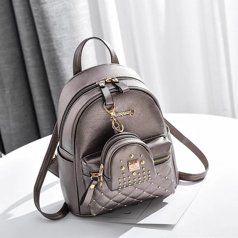 TRAVEASY 2024 Fashion Rivet Mini Backpack Summer Girls School Backpack Korean PU Leather Solid Color Ladies Party Shopping Bags