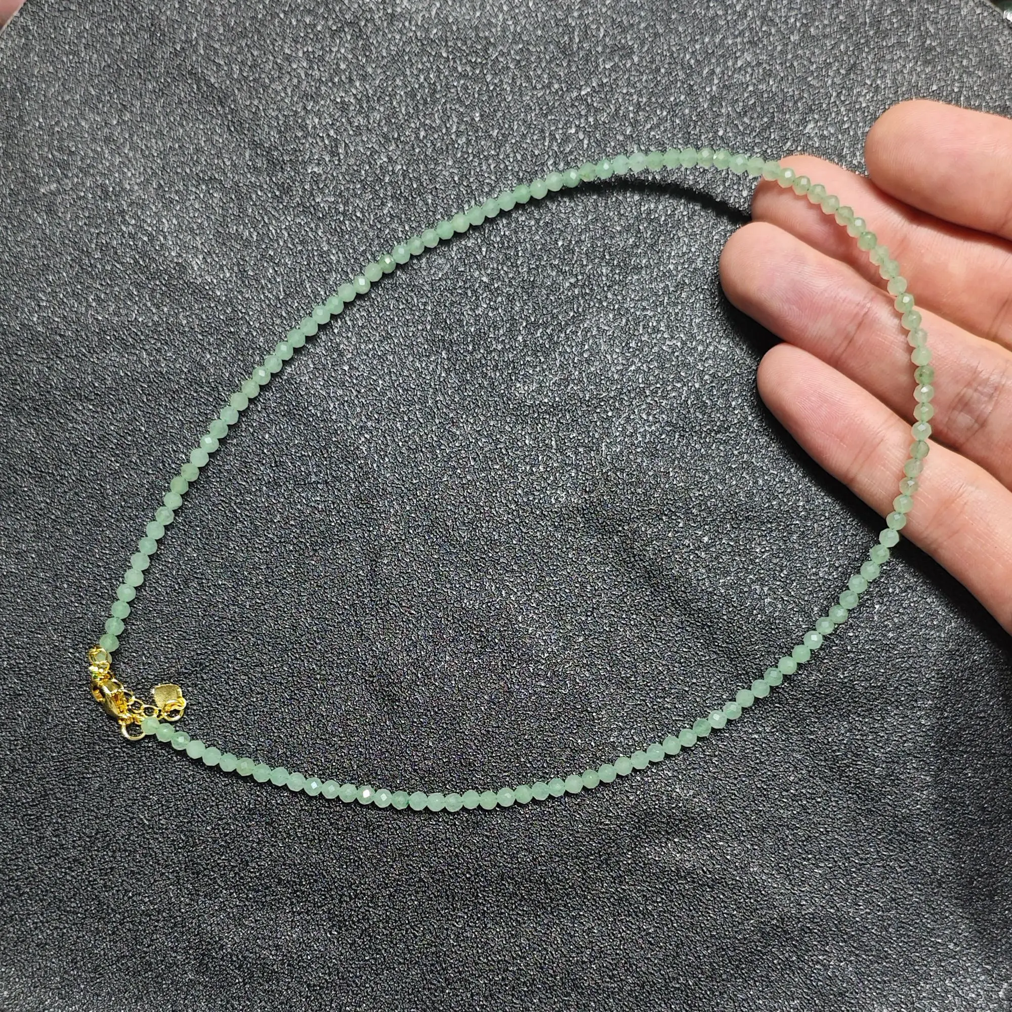 Natural Green Aventurine Gemstone Necklace 3mm Smooth Round Beads Dainty Gold Tone Extension Choker Luck Stone Supply 1 Piece