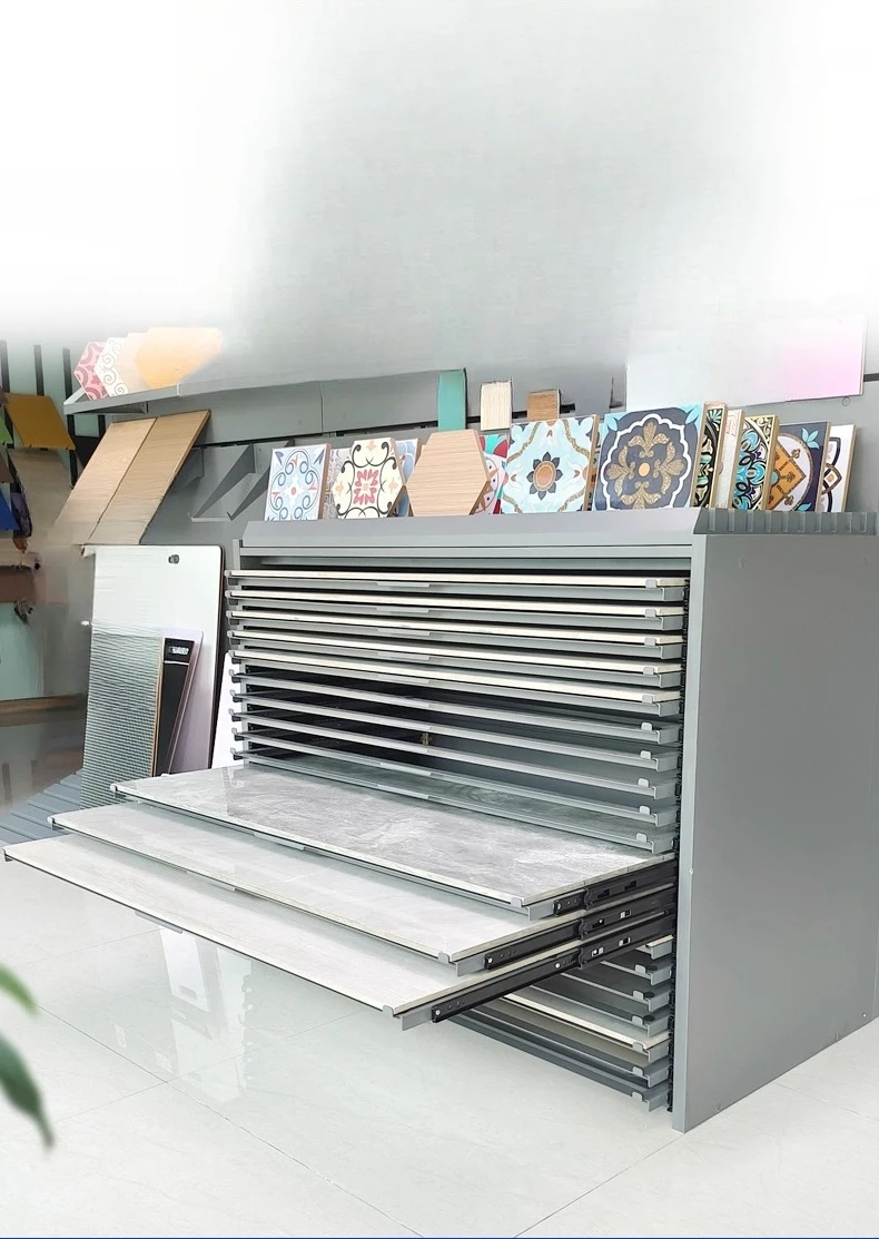 خزانة بأدراج البلاط 20 طبقة سعة كبيرة 75*150 90*180 رف عرض درج من الحديد المطاوع والخشب والحبوب