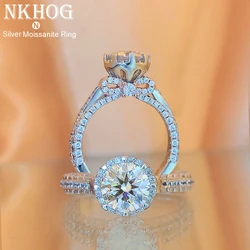 Real 1ct Moissanite Silver 925 Jewelry Ring For Women White Red Round D VVS1 Pass Diamond Test Wedding Anniversary Gift Band