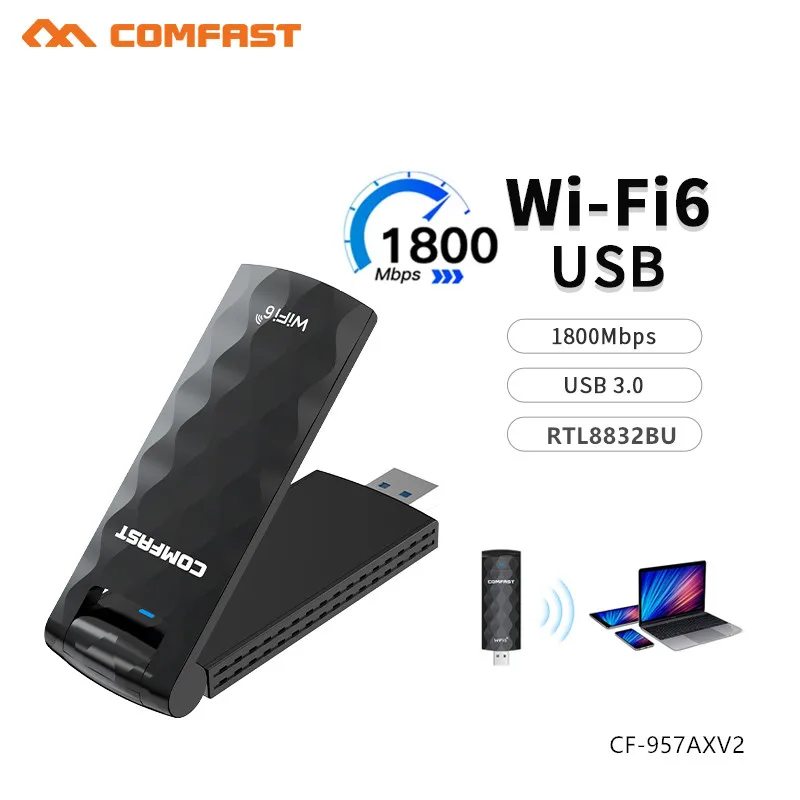 

WiFi 6 USB Adapter AX1800 2.4G/5GHz USB 3.0 Wireless Wi-Fi Dongle Network Card RTL8832BU WiFi6 Adapter For Windows10/11 Linux