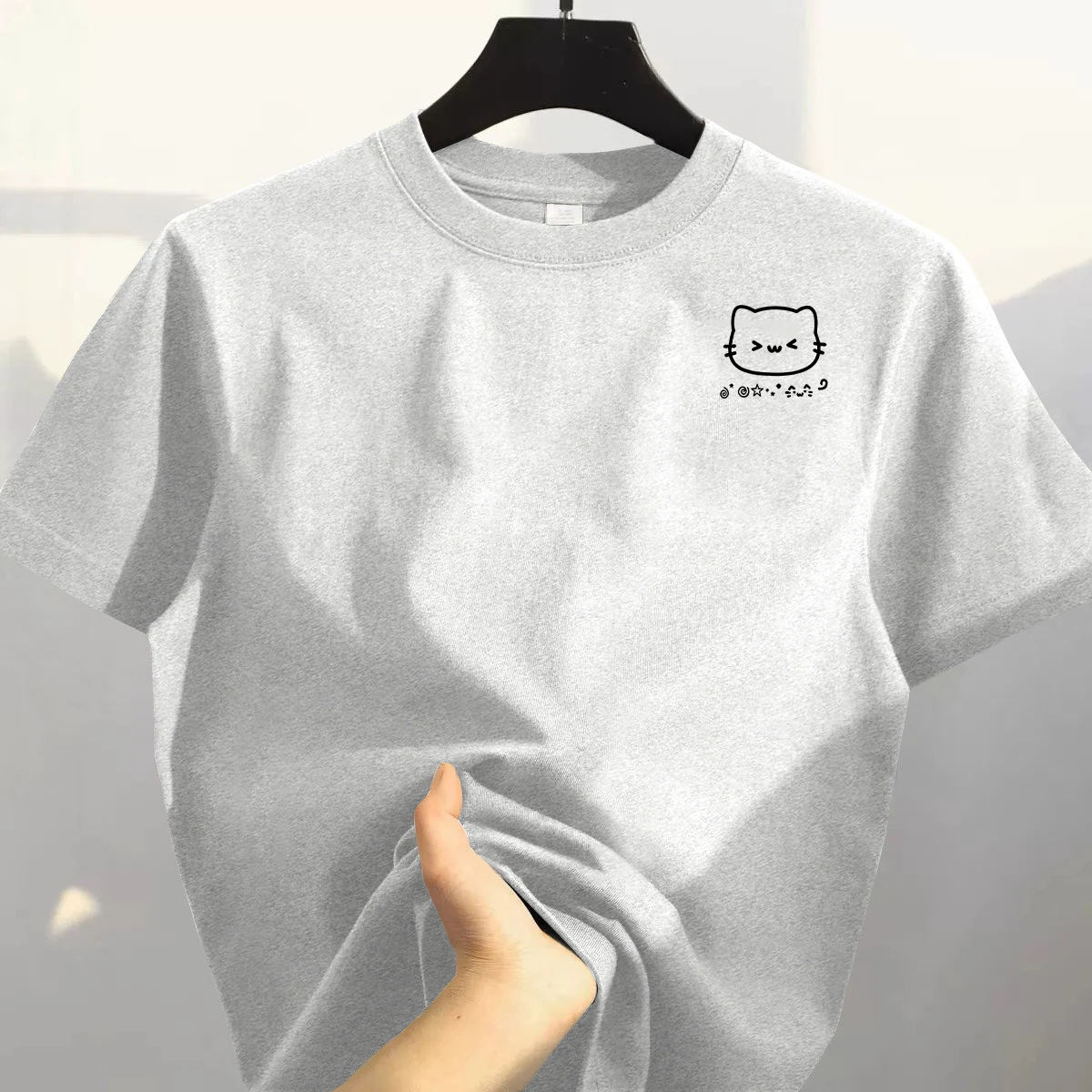 

Милый топ с мультяшным принтом в корейском стиле, свободный оверсайз из чистого хлопка, молодежный летний повседневный топ с круглым вырезом и коротким рукавом