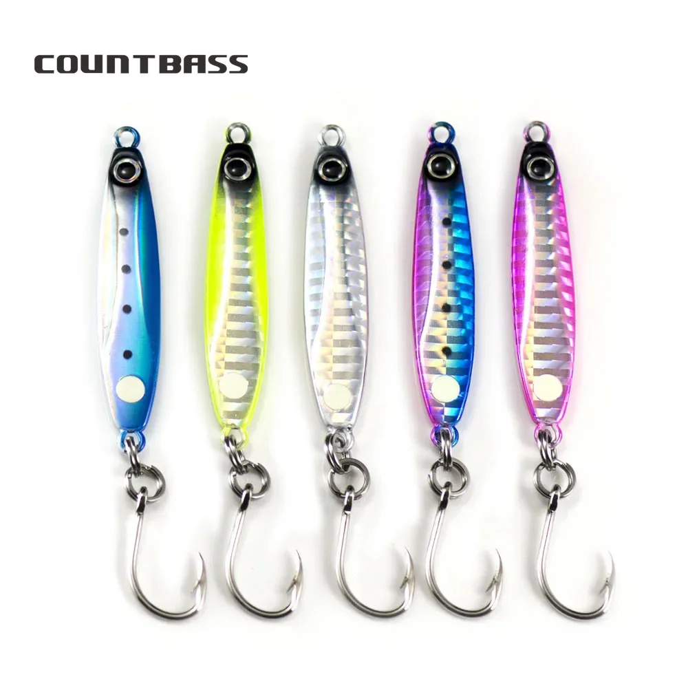 Countbass 5pcs 20g 30g 40g Fishing Jigs with VMC single hook, Metal Jig Lures, Micro Fish Bait, Sea bass Jigging