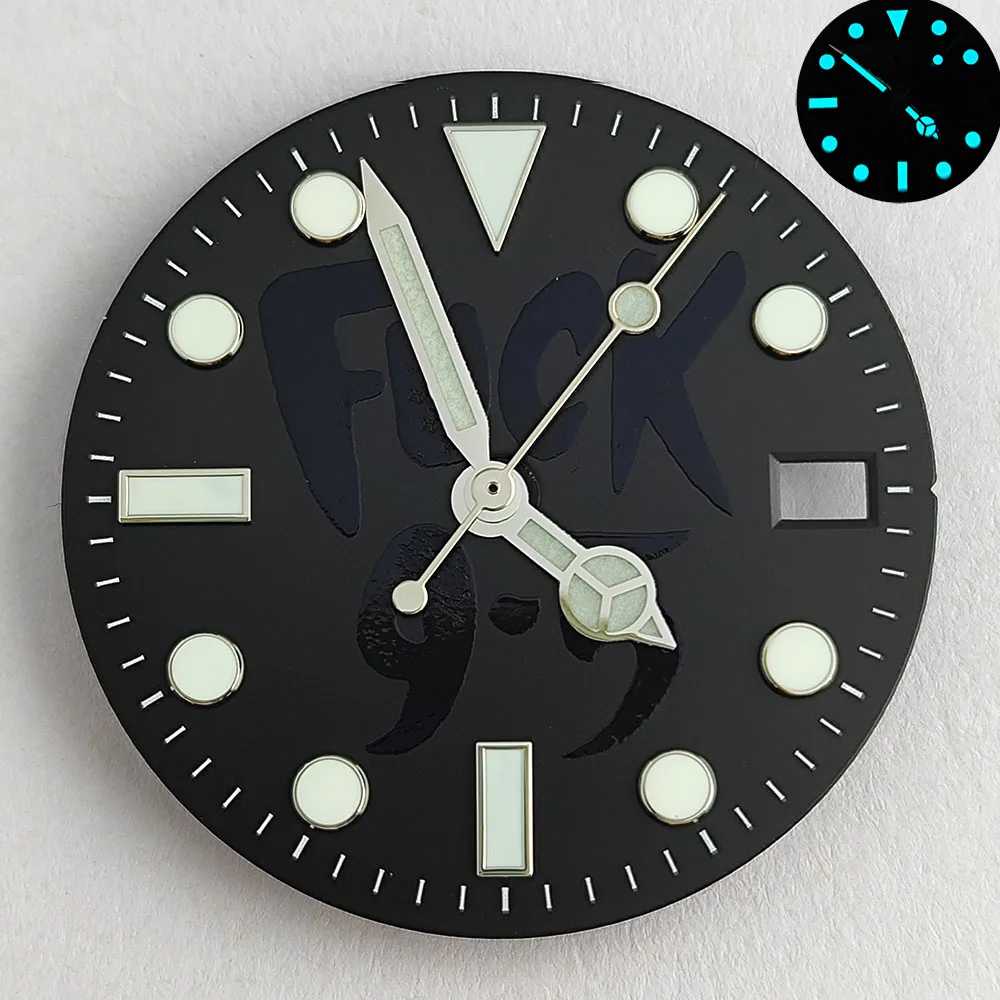 قرص ساعة 28.5 ملم قرص فرعي NH35 قرص NH35/36 مؤشر أخضر مضيء مناسب لحركة NH35 قرص أسود أخضر أزرق أبيض