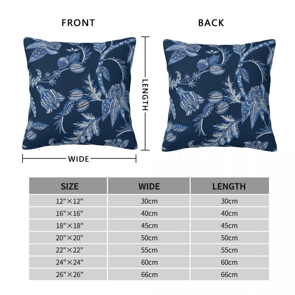 Royal Blue Batik Floral Square Pillowcase Polyester Linen Velvet Printed Zip Decorative Throw Pillow Case Sofa Cushion Cover
