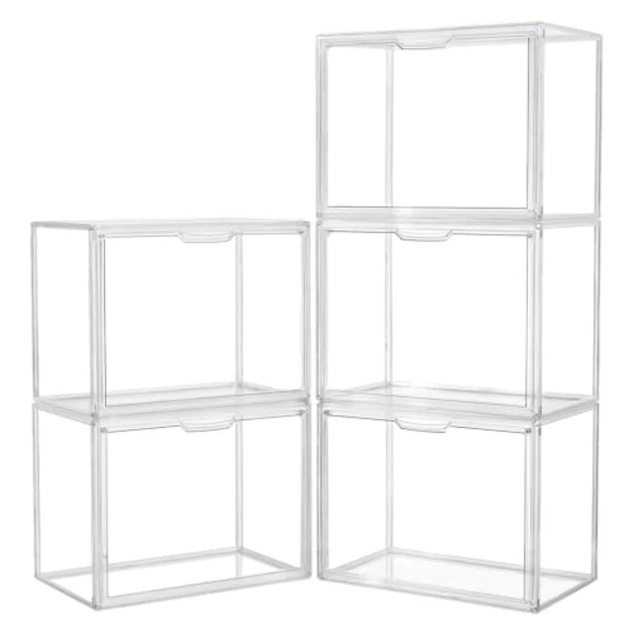 

Acrylic Box Display Case, Clear Plastic Stackable Storage Bins with Magnetic Attraction Lid, Showcase for Cosmetic, Large Figur