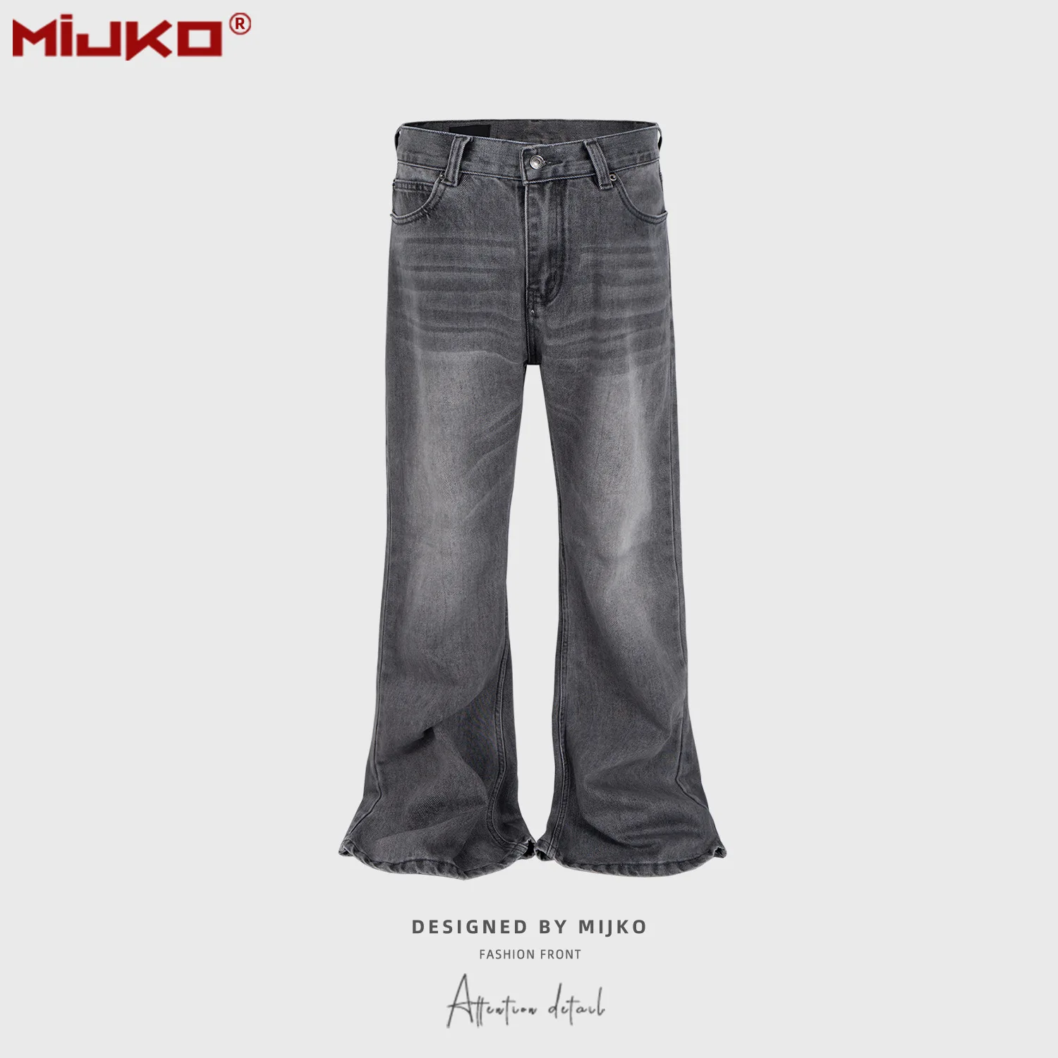 

MIJKO American Style Men's Jeans Washing Solid Color Simple Straight Streetwear Wide Leg Male Denim Pants