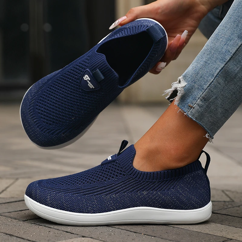 Damenschuhe mit breiter Zehenpartie, atmungsaktiv, gestricktes Mesh, weiche Sohle, zum Hineinschlüpfen, Barfußschuhe, 2023, lässig, bequem, breite Zehen-Walking-Sneaker – Detail 2