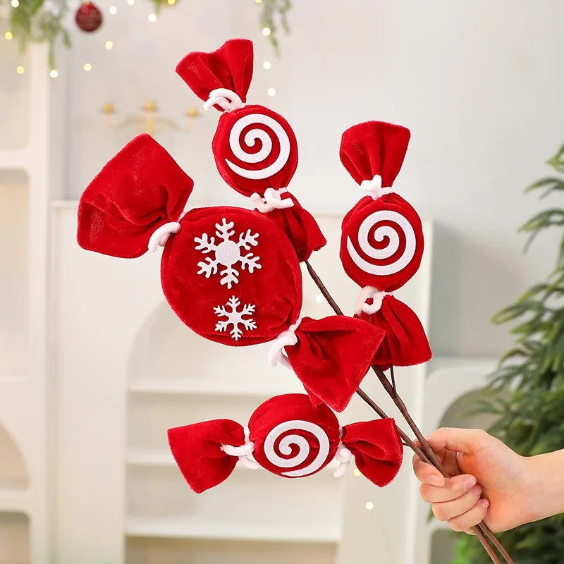 

New Christmas Tree Candy Drop Ornaments DIY Decoration Velvet Lollipops Pendant for Home Xmas Festive & Party Navidad Supplies
