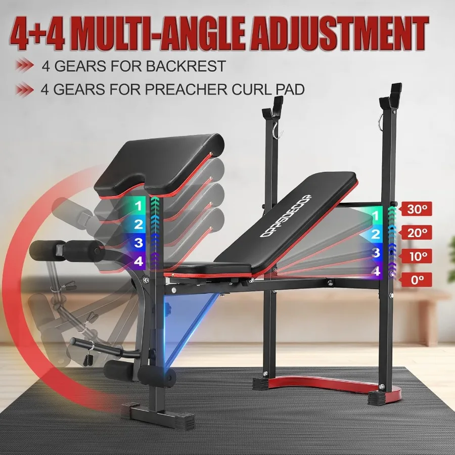 مجموعة مقاعد البدلاء القابلة للتعديل مع وسادة تجعيد لمطور الساق، مجموعة ضغط كاملة الجسم مع رف القرفصاء لصالة الألعاب الرياضية المنزلية #2