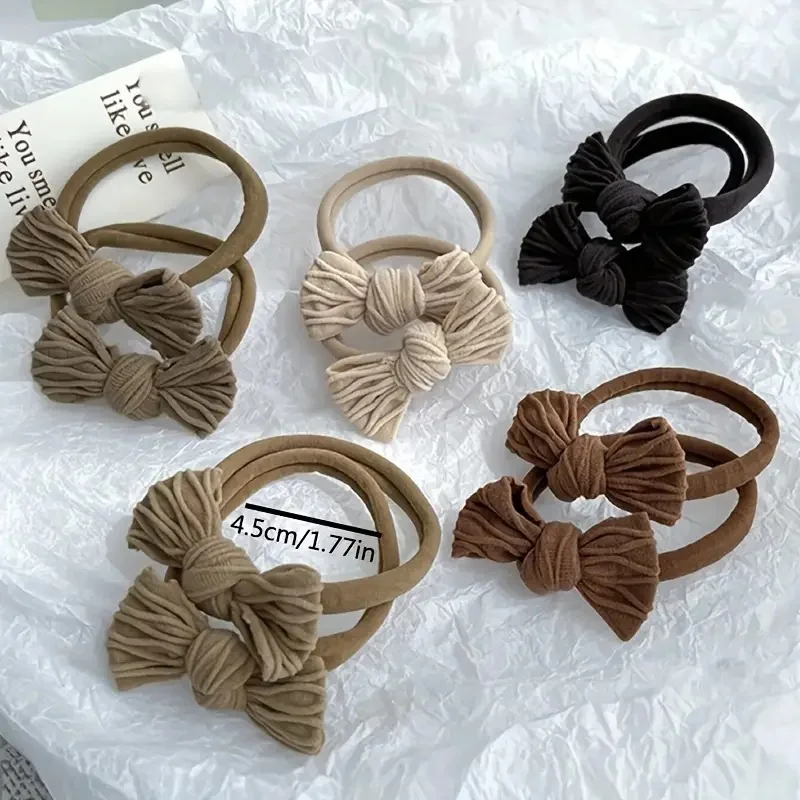 10-teiliges süßes Haargummis-Set mit Schleife für Frauen, hochelastischer Stoff, Pferdeschwanzhalter mit einfarbiger Schleife, Haar-Accessoires – Detail 4