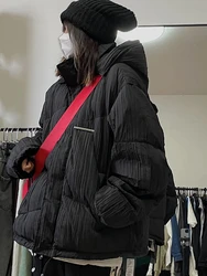 Streetwear Winter Pleated Warm Women Hooded Jacket Harajuku Zippers Loose Casual Tops 2024 All Match Pocket Y2k Aesthetic Coat