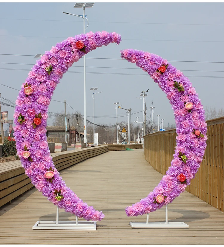 Flor de hortensia rosa con marco de arco de hierro, accesorios de escenario para fiesta de boda, novedad de 2019