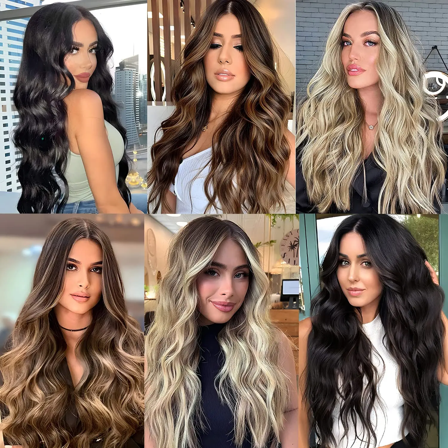 Clip in Long Wavy Hair Extension 4PCS Thick Flaxen Gold/Black Hairpieces Double Weft 22 Inch Synthetic Hair Extension for Women view 6