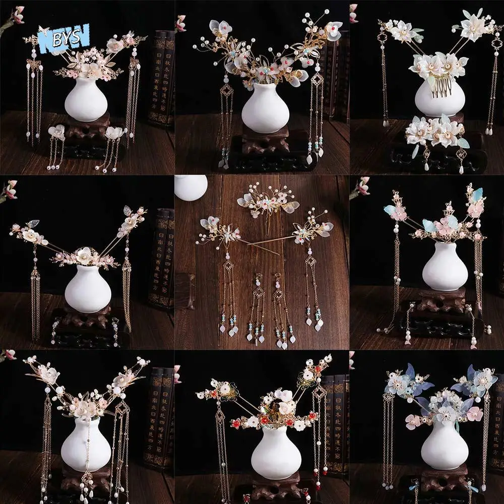 

Alloy Bridal Headwear Plastic Light Colors Wedding Dress Hair Accessories Dangling Ornament U-Shape Earrings Hairpin Set