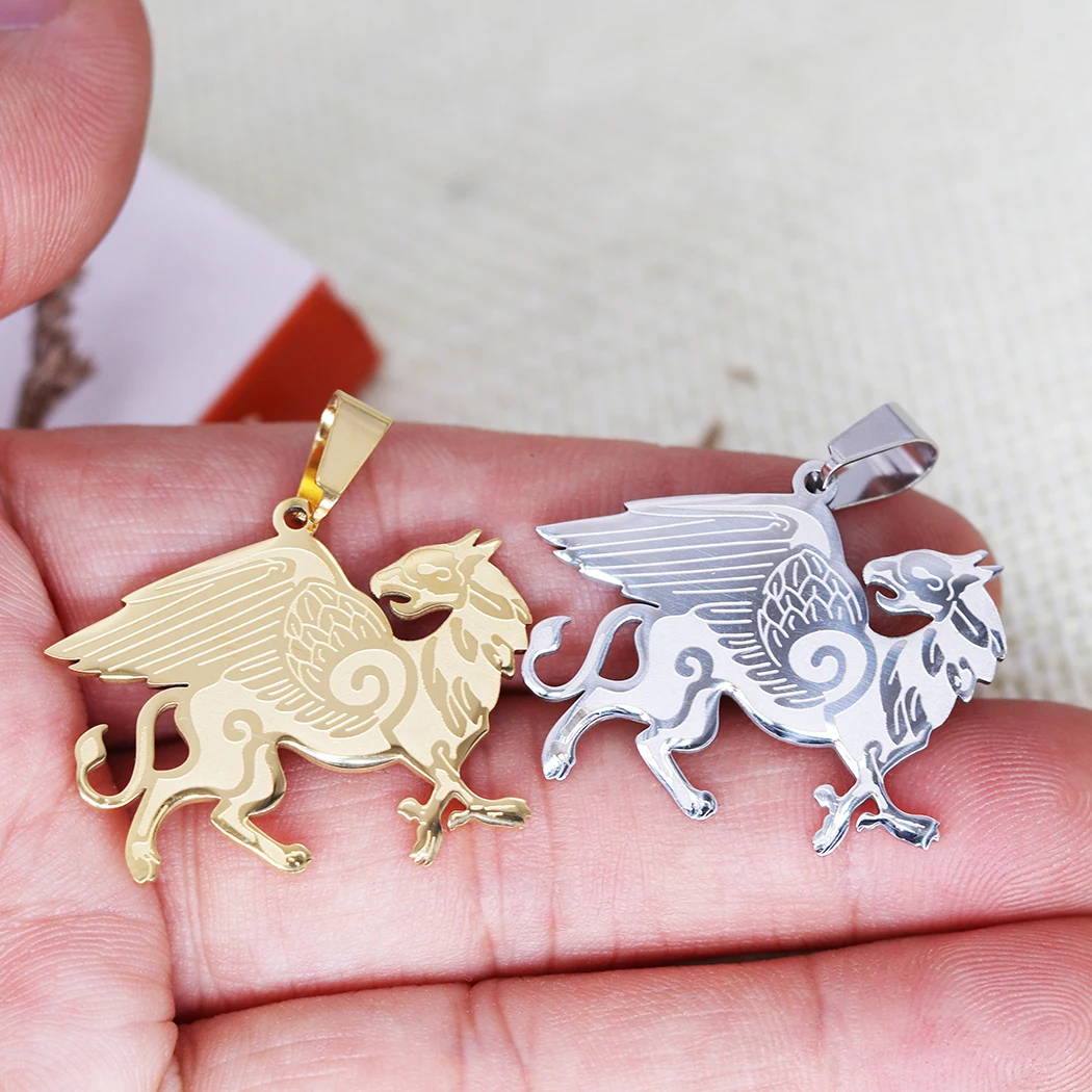 Nedar 2Pcs 30x23mm Stainless Steel Greek Mythology Griffin Amulet Gryphon Pendant Gifts Charm Totem Accessories Gift Jewelry