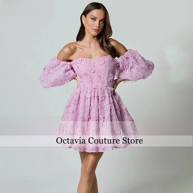 

Lace Lilac Mini Cocktail Dress vestidos graduación adolescentes Customized Evening Party Gowns A Line Pleated Homecoming Dresses