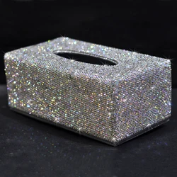 Shiny Rhinestone Car Tissue Box Crystal Car Tissue Holder Hotel Living Room Napkin Holder Home Decoration Ornament