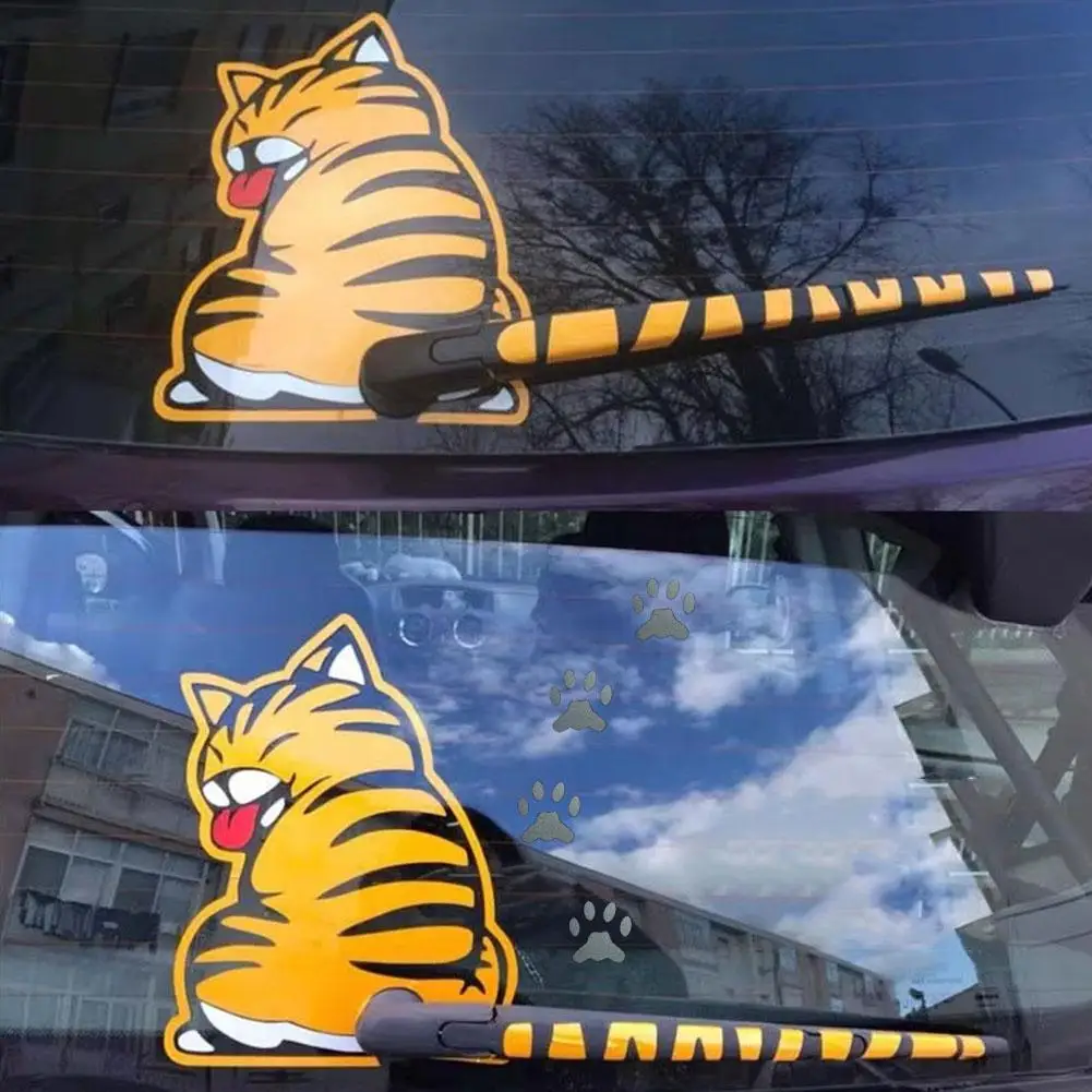 Car Rear Glass Reflective Wiper Stickers Cat Wagging Sticker Wiper Rear Sticker Tail Sticker Car Its Decorative L2E0