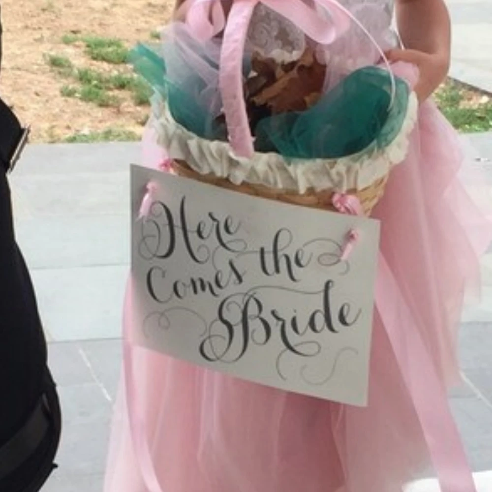 Personalized “Here Comes the Bride ” Wedding Sign Ring Bearer Flower Girl Banner Ceremony Decor