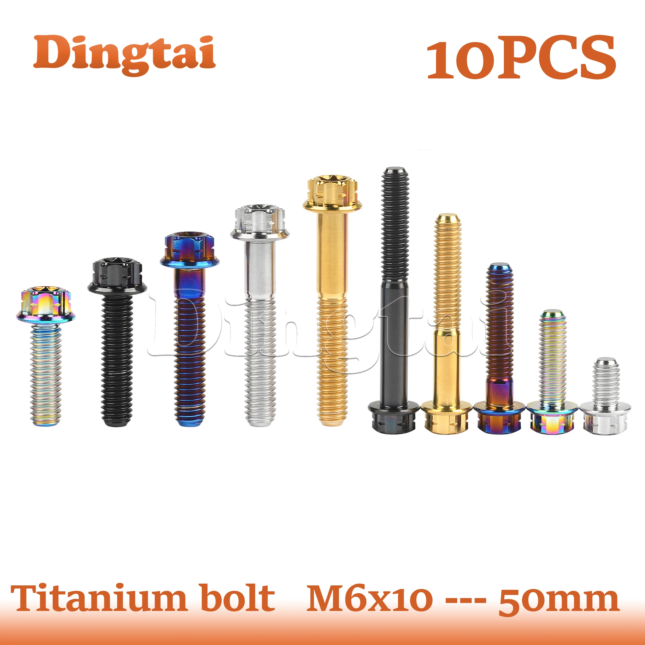 

Dingtai Titanium Bolt 10PCS M6x10 15 20 25 30 35 40 45 50 mm Flange Torx Head Screw for Bike Motorcycle Car Modifications