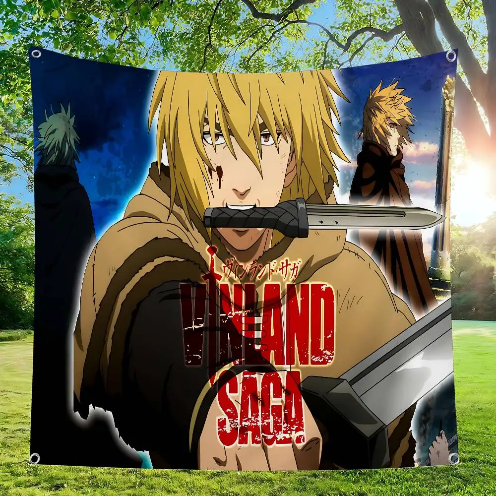 Vintage V-Vinland Saga Anime Cartoon Flag Art Science Fiction Room Home Decor Wall Hanging Home Decor Banner