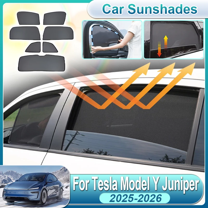 

For Tesla Model Y 2026 Accessories Juniper 2025 Car Sunshade Front Rear Windshield Foldable Mesh Sun Visor Cover Auto Accessorie