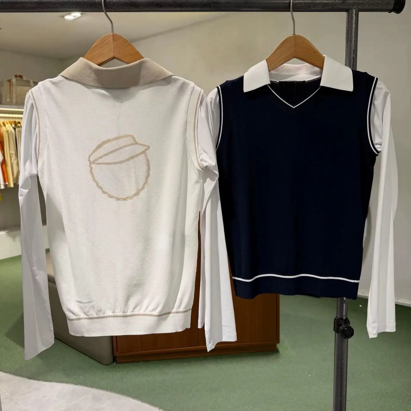 Ladies Golf Ice‑Silk Knitted Top Lapel Collar Long Sleeve Lightweight Sports Women Outdoor Golf Apparel